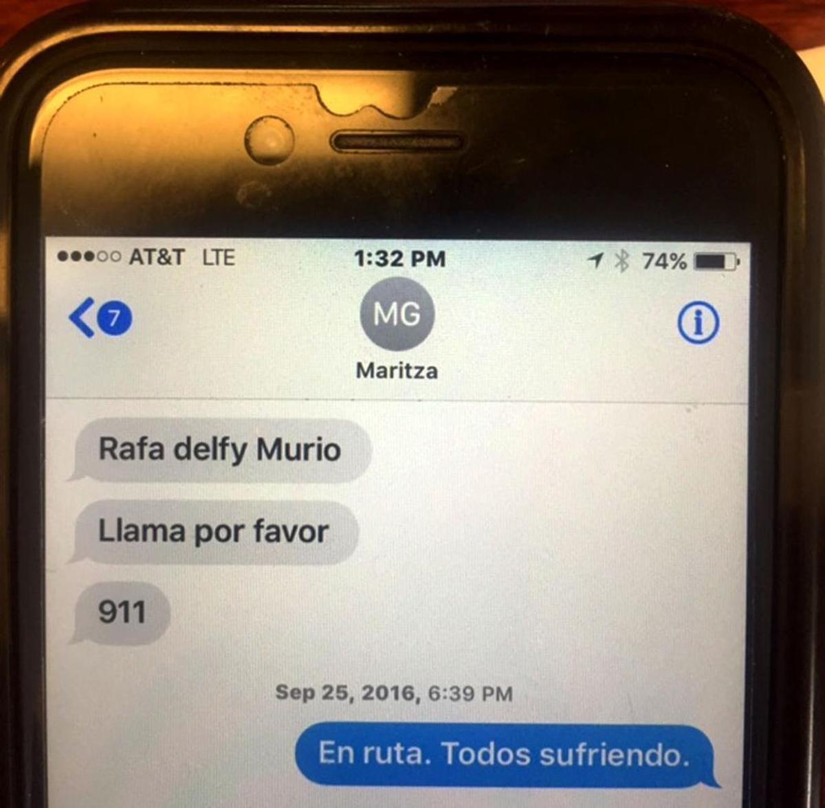 The text Jose Fernandez's mother, Maritza, sent to Tampa attorney and Fernandez friend Ralph Fernandez (no relation) on the morning Jose died.