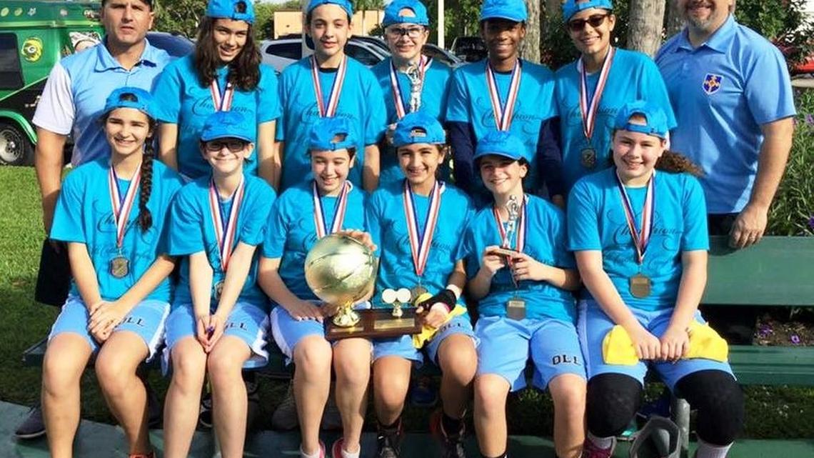 The Our Lady of the Lakes Catholic School varsity girls’ basketball team became the first girls’ team in school history to win an All Catholic Conference post-season championship. The champs are front from left, Katya Ortiz, Julian Ortiz, Alexia Bello, Alexa Gonzalez, Jaden Castro, Andrea Luna; back, Coach Alan Gonzalez, Sofia Kunkel, Cristina Roque, Sofia Mendez, Natalie Lagroue, Nicole Sedeño, and Coach Josh Mendez.