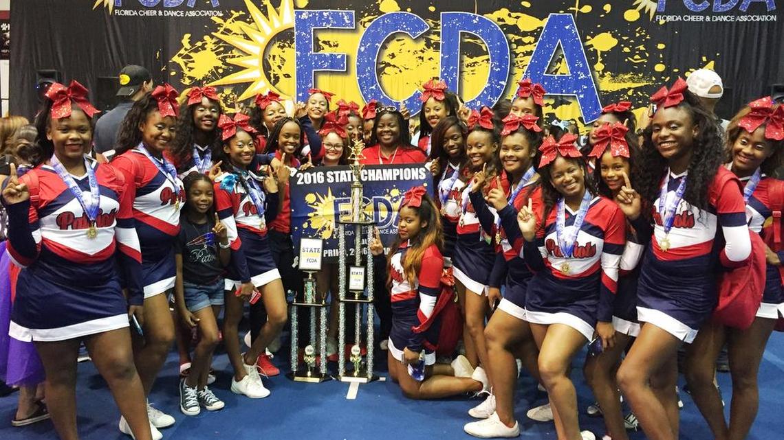 The American Senior High School Patriots competition cheerleading squad entered and won four tournaments, before winning nationals. The champs are Lakeitha Brennen, Cristal Smith, Brittanie Johnson, Jenell Jenkins, Coach Arial Hethington, Toddra Martin, Nathalie Hervia, Tamia Climpson, Fransheska Morel, Nyia Johnson, Tomyia Clayton, Coach Kennisha Miller, Crystal Presume, Aryahna Abraham, Jabrielle Thomas, Amari Thomas, Kayla Williams, Kaniah Clark, Chelsea Clare, Kianna Robinson, Melanie Bailey, Diamond Weeks, and Ka'Tia Maycock.
