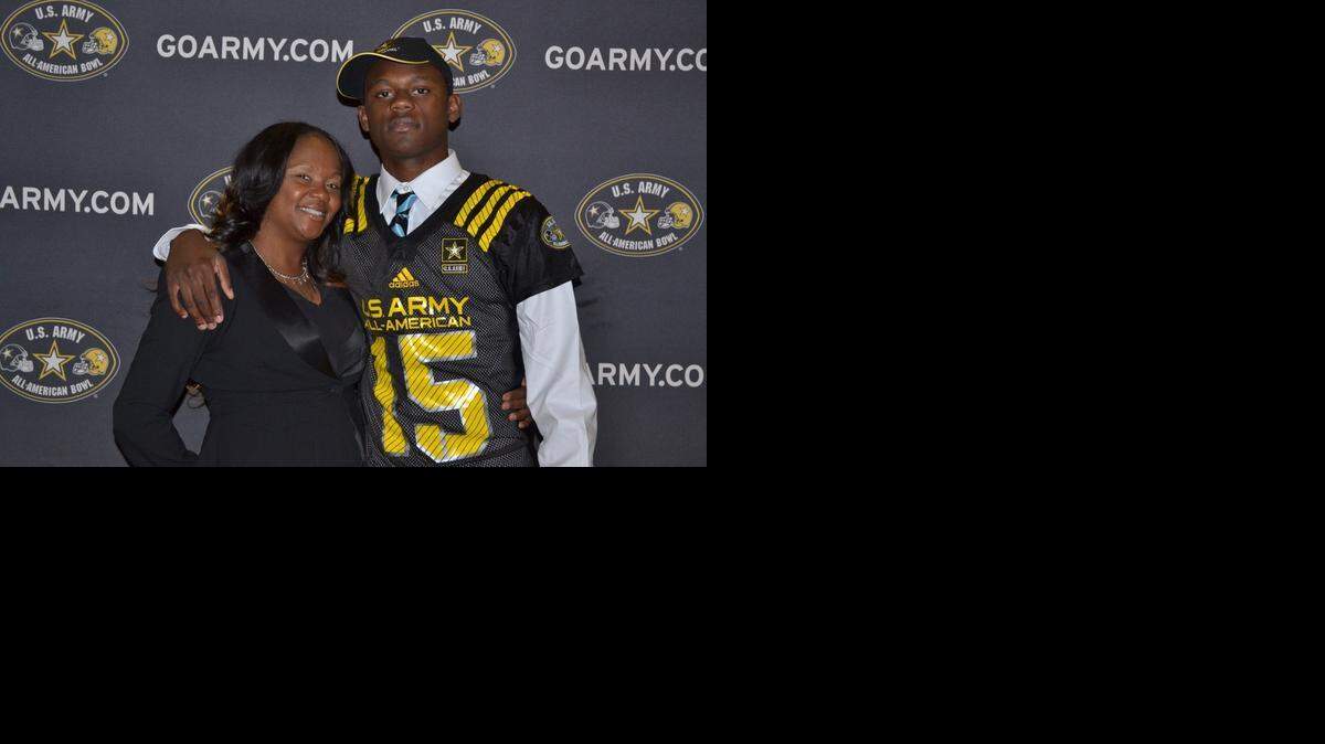 
The 2015 U.S. Army All-American Bowl Selection Tour visited Miami Northwestern High School to select defensive back Deandre Baker for the 2015 U.S. Army All-American Bowl. Baker is pictured with his mom, Chenika Chambers.
