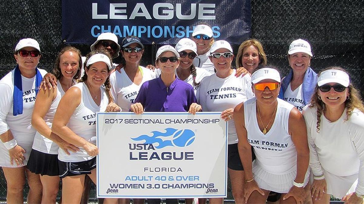 Miami-Dade South (Alper Jewish Community Center) won the state title in the 40 and older women’s 3.0 division during the 2017 USTA Florida 40 & Over 3.0/4.0 League Sectional Tennis Championships at the USTA National Campus in Orlando. They will represent Florida at nationals.