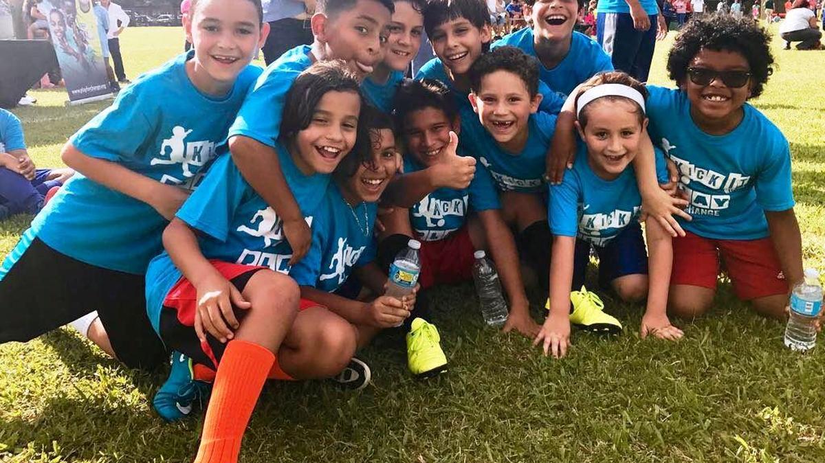 Kids having fun at the Kick It launch in Hialeah.
