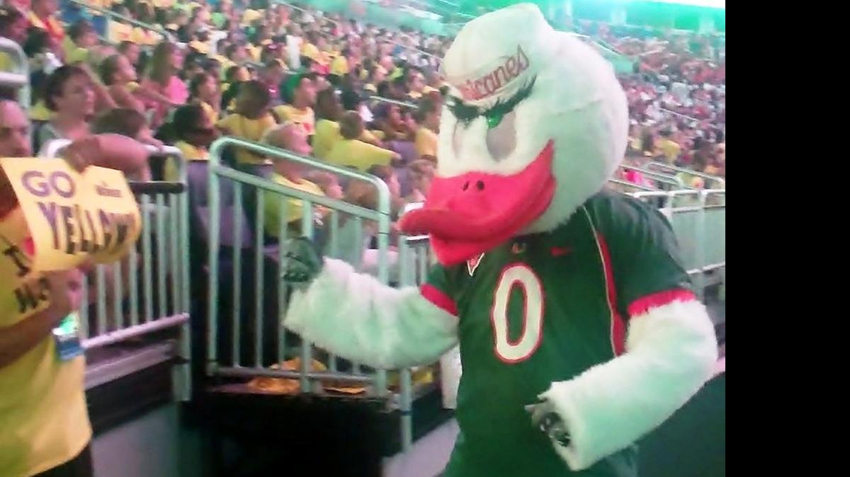 
Sebastian the Ibis of the University of Miami represented the Wawa Yellow Team during the Mascot Games last year. The Mascot Games, presented by Wawa and benefiting New Hope for Kids, returns to the Amway Center on June 19 and 20 in Orlando.
