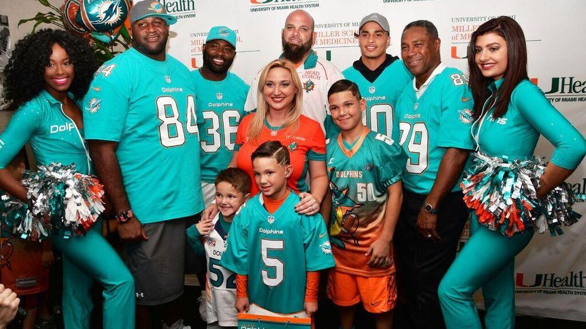 With the help of UHealth and the Miami Dolphins, the courageous Justin Matias, 6, of the West Kendall Dolphins was outfitted with two hearing aides. During the season, he was diagnosed with a genetic disorder that caused him to lose hearing in both ears. Matias, who is wearing No.5, is a member of the Miami Xtreme Football League.