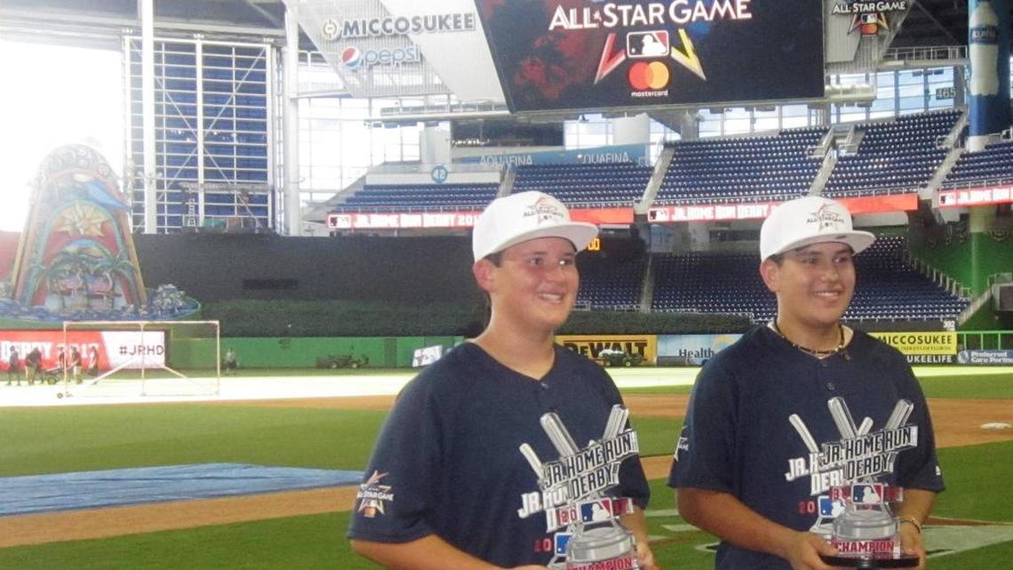 Hunter Tyson (left) captured the 12U title, and Brandon Jaurez won the 14U Division during the second annual MLB Jr. Home Run Derby in conjunction with MLB All-Star Week Miami on Saturday morning, July 8 at Marlins Park.