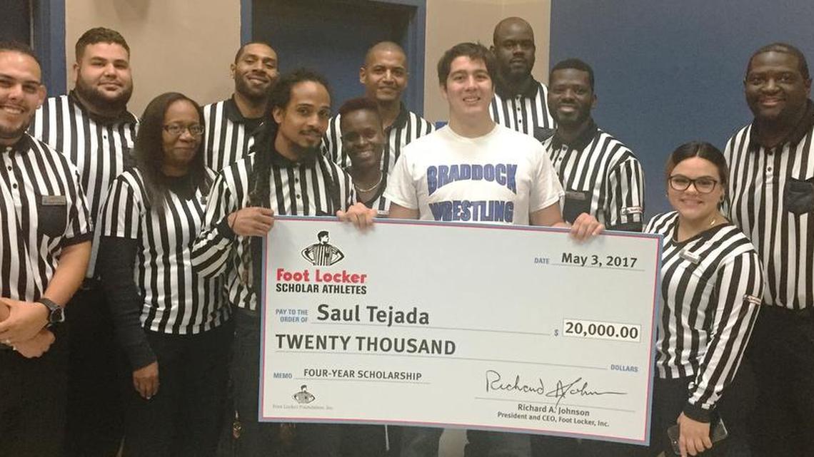 Miami’s Saul Tejada, a senior at G. Holmes Braddock Senior High School, was awarded $20,000 as one of 20 exceptional young student-athletes honored in the Foot Locker Scholar Athletes Program.