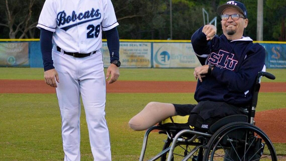 Inspiring Javi Perez throws out first pitch at St. Thomas University