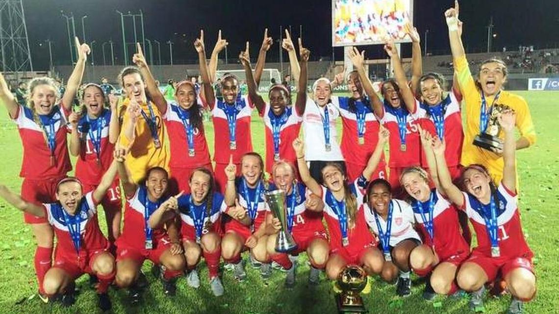 Surfside goalkeeper Laurel Ivory (back right) will help lead the U.S. U17 women’s national soccer team into the FIFA U17 Women’s World Cup in Jordan in the Middle East. Ivory, 17, is also a keeper for the Sunrise Sting SC and Miami Country Day School in Miami Shores.