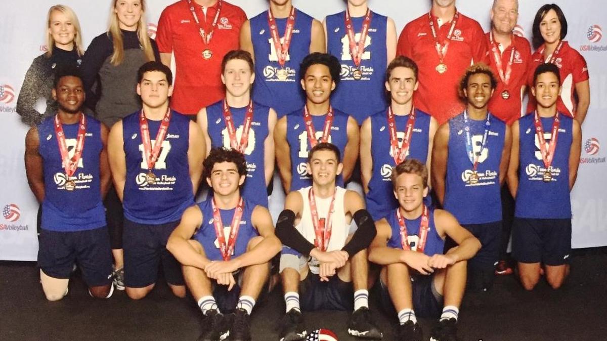 Jomar Mondestin (Coastal Volleyball Club/Killian HS), Ryan Peluso (352 Elite/Ransom Everglades HS) and Diego Savelli (Coastal Volleyball Club/Killian HS) played for the gold medal winning Team Florida in Boys’ Regional Youth of the 2017 USA Volleyball High Performance Championships at the Broward County Convention Center in Fort Lauderdale.