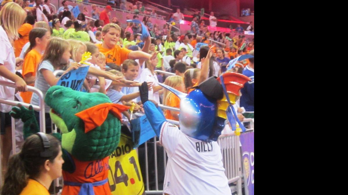 
Billy the Marlin of the MLB Miami Marlins and Alberta of the University of Florida were fan favorites during the Mascot Games last year. The Mascot Games, presented by Wawa and benefiting New Hope for Kids, returns to the Amway Center on June 19 and 20 in Orlando.
