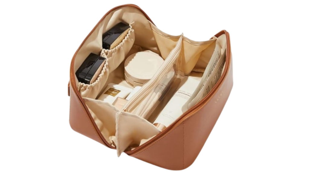 photo of the EACHY Travel Makeup Bag in brown