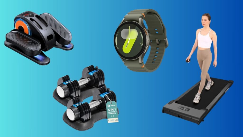 composite photo of fitness equipment