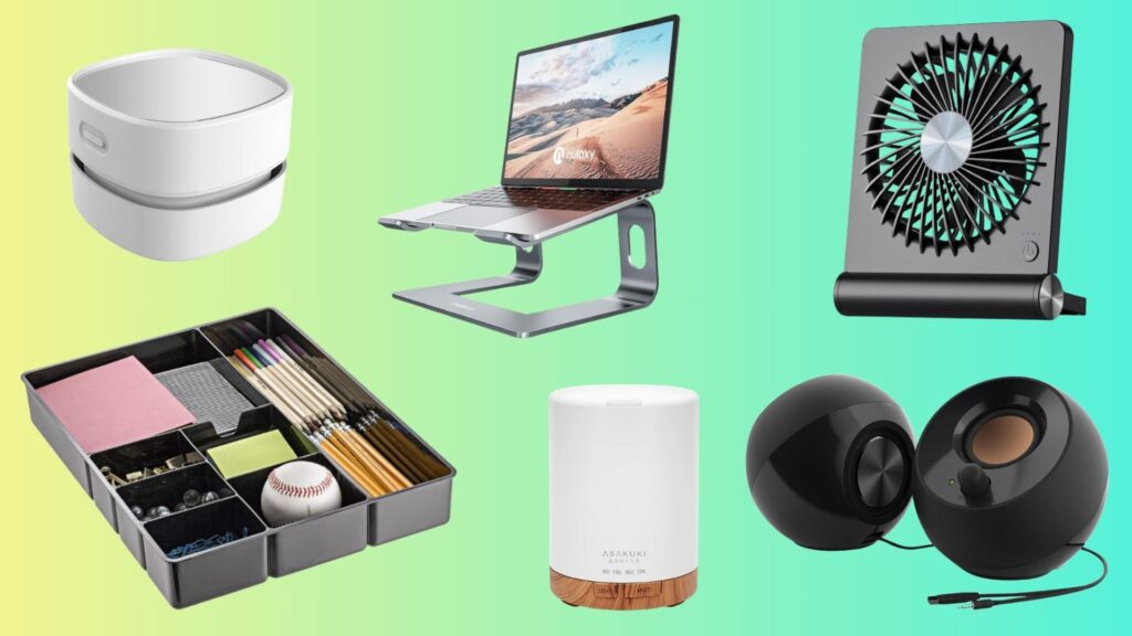 composite photo of desk accessories