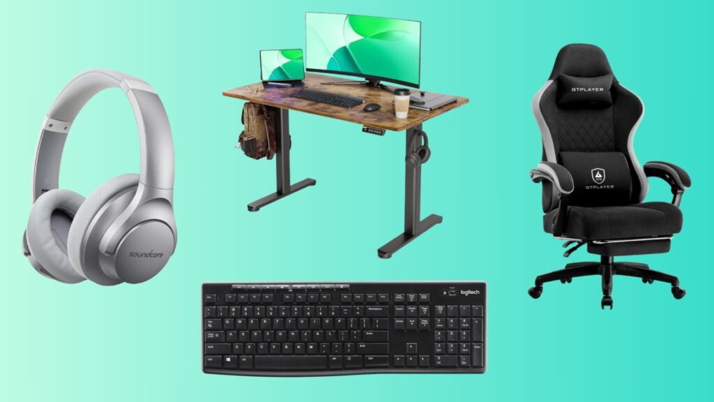 composite photo of home office items